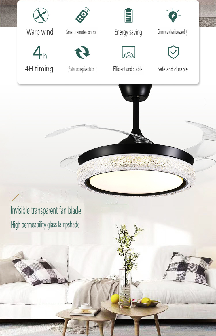 Black LED Ceiling Fan Light for Living Room