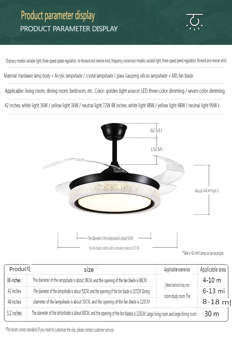 Black LED Ceiling Fan Light for Living Room