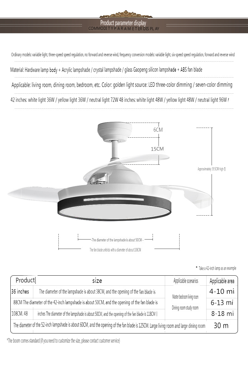 Invisible Ceiling Fan Light for Living Room and Dining Room