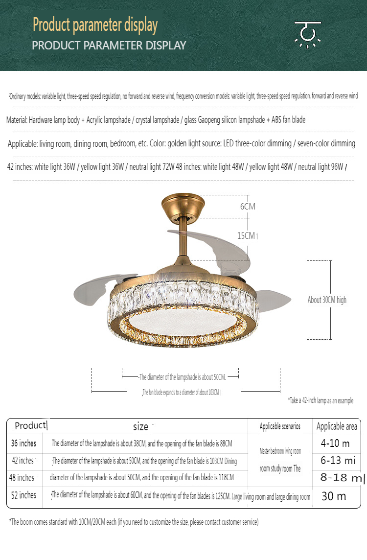 European Style Crystal Ceiling Fan Light