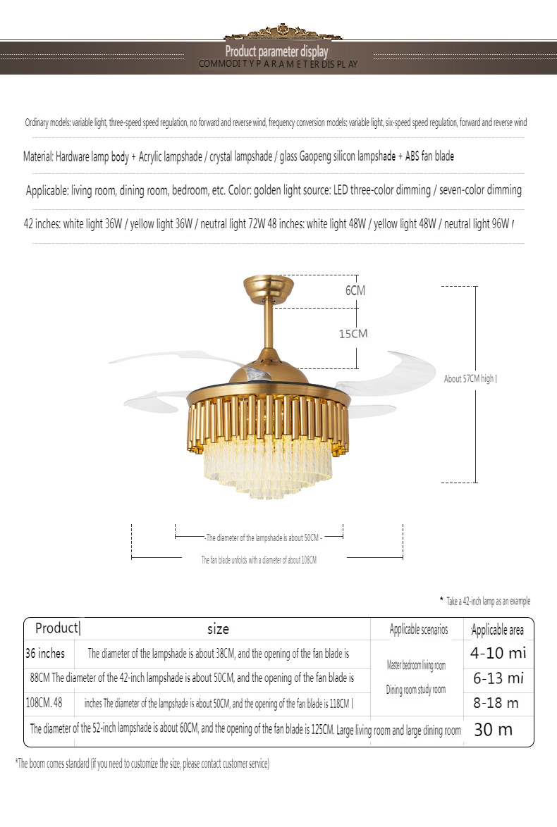 Smart Crystal Ceiling Fan Light 