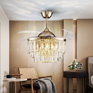 Nordic Style Living Room Crystal Ceiling Fan Light