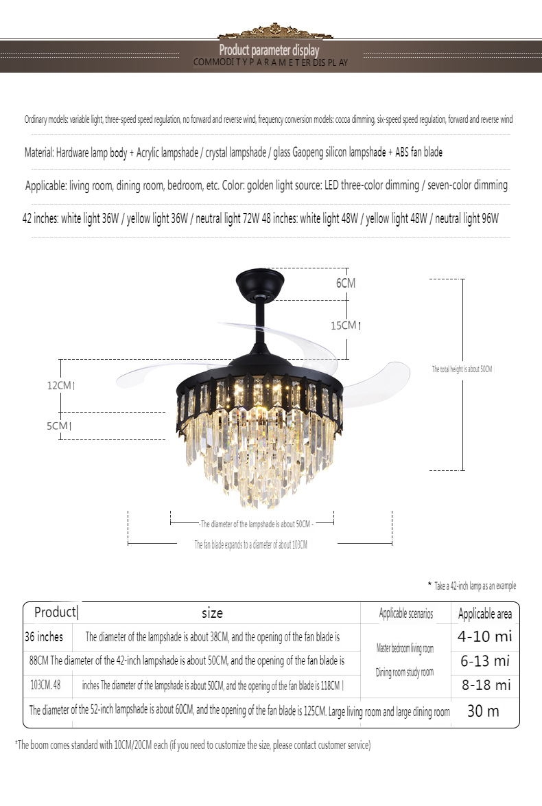 European Style Crystal Ceiling Fan Light