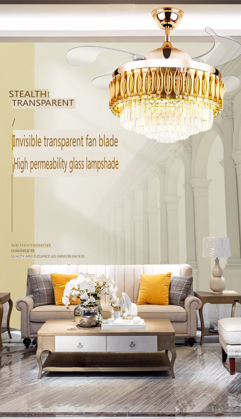 Luxurious Crystal Ceiling Fan Light with Intelligent Voice Control