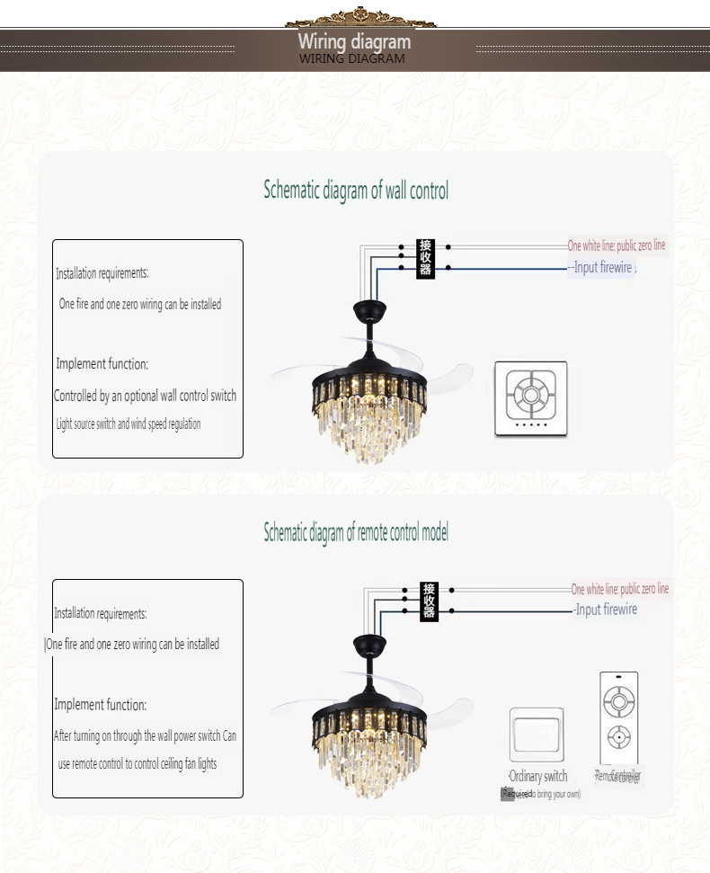 European Style Crystal Ceiling Fan Light