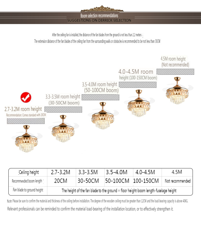 Crystal Chandelier Ceiling Fan Light with Variable Speed