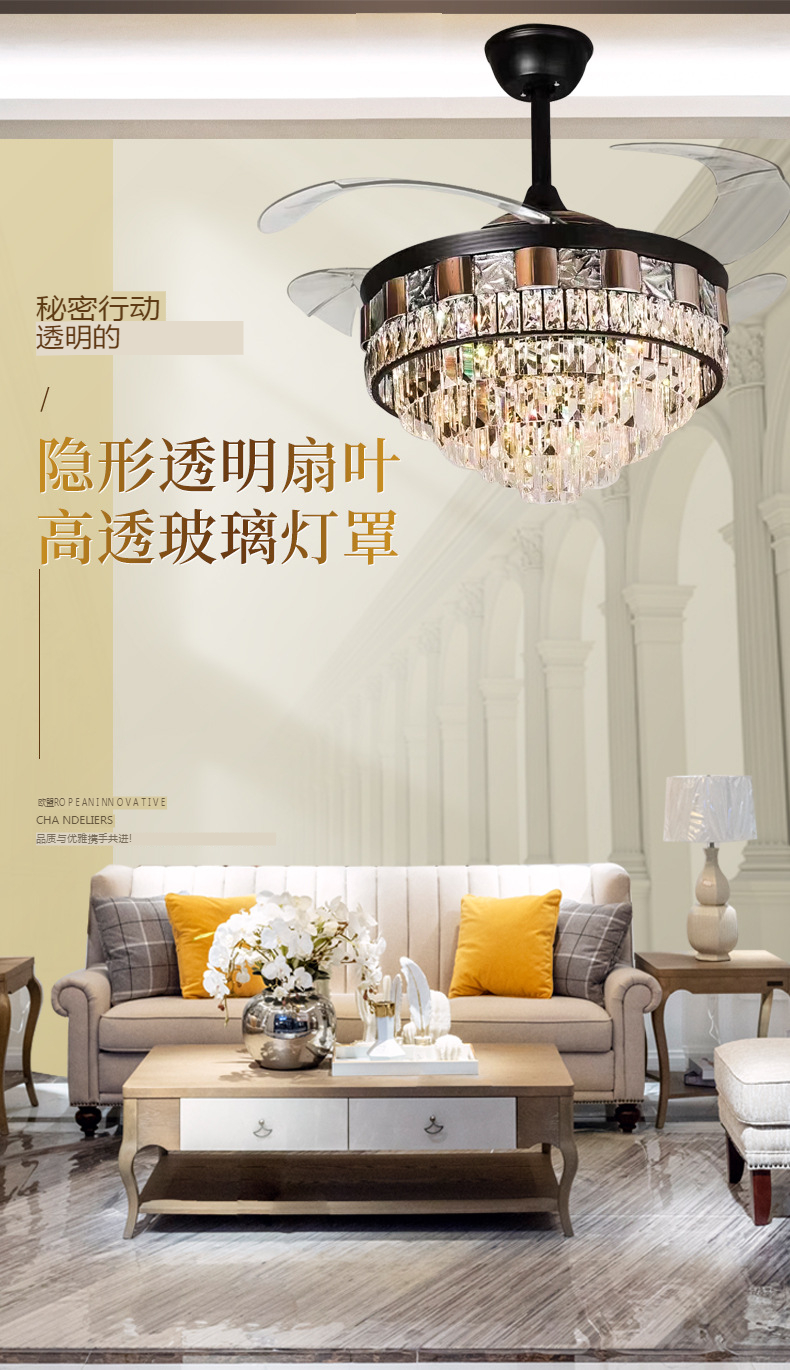 European Luxury Crystal Chandelier Ceiling Fan Light