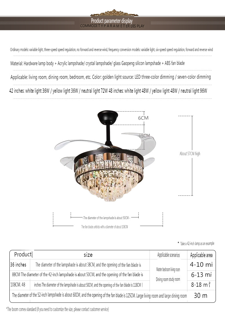 European Luxury Crystal Chandelier Ceiling Fan Light