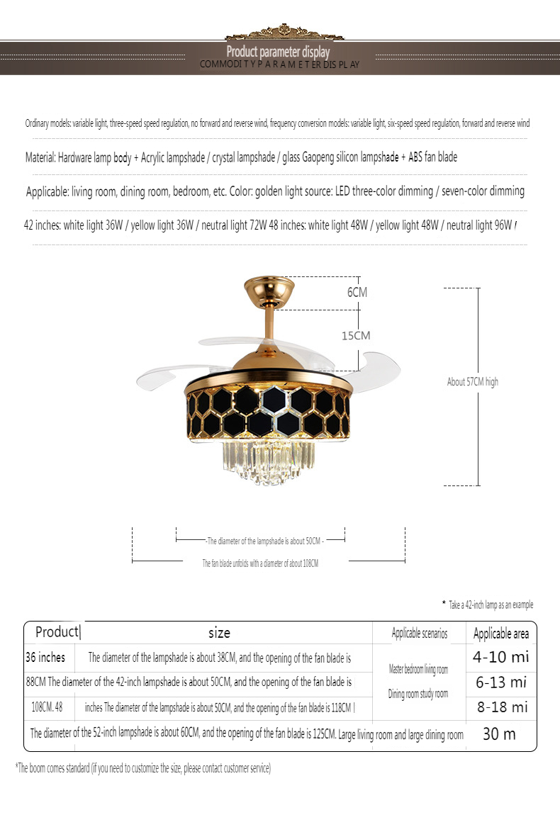 Crystal Chandelier Ceiling Fan with Variable Speed