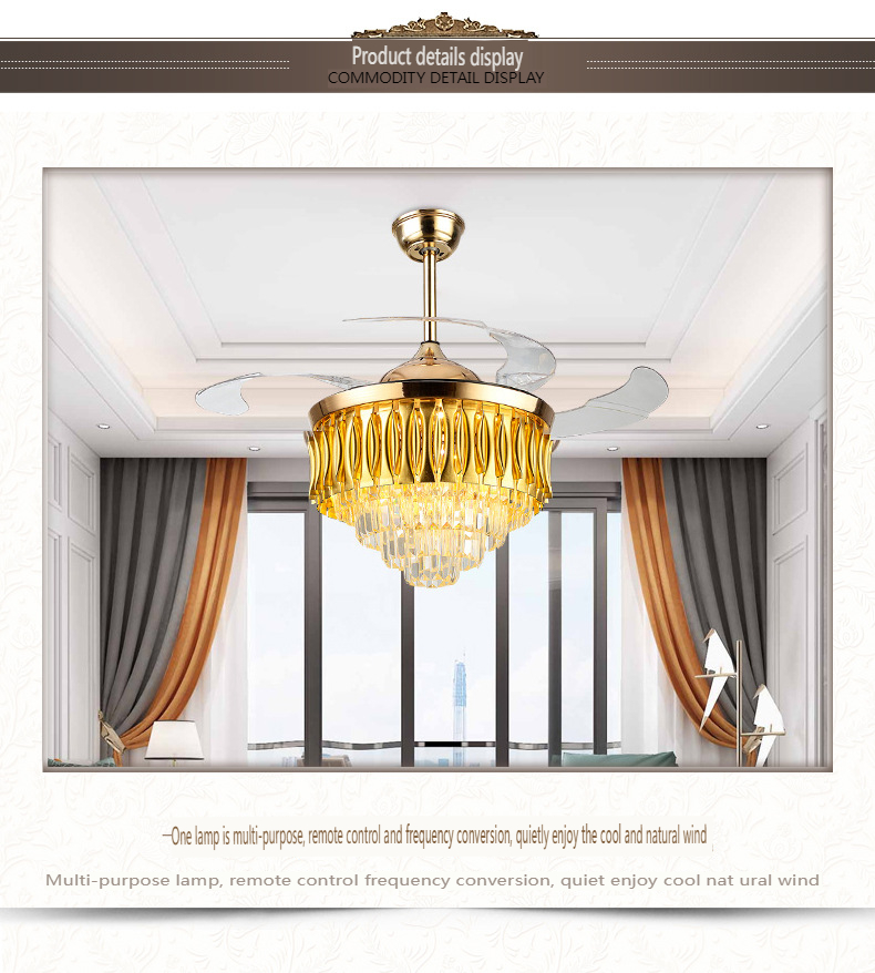 Luxurious Crystal Ceiling Fan Light with Intelligent Voice Control