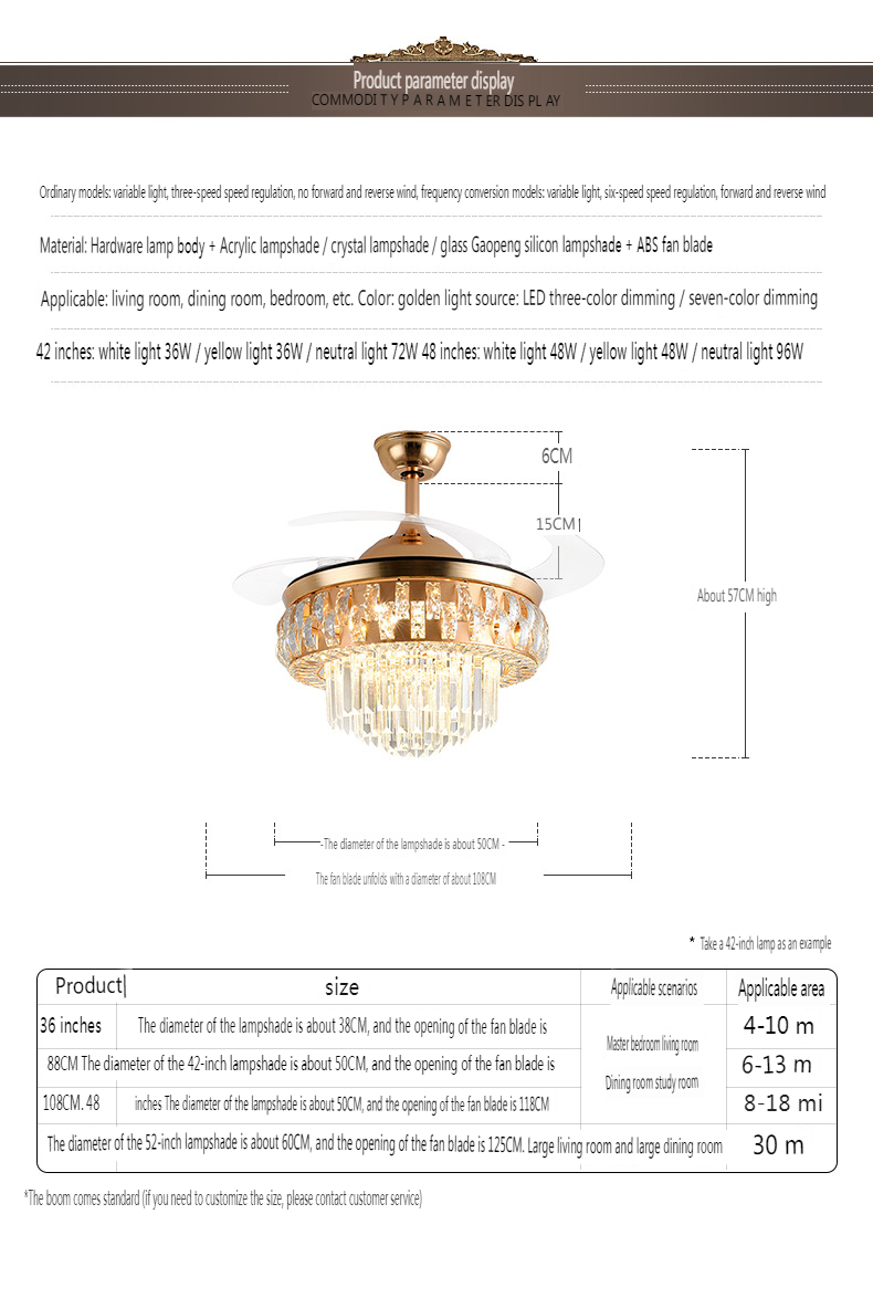 Crystal Chandelier Ceiling Fan Light with Variable Speed