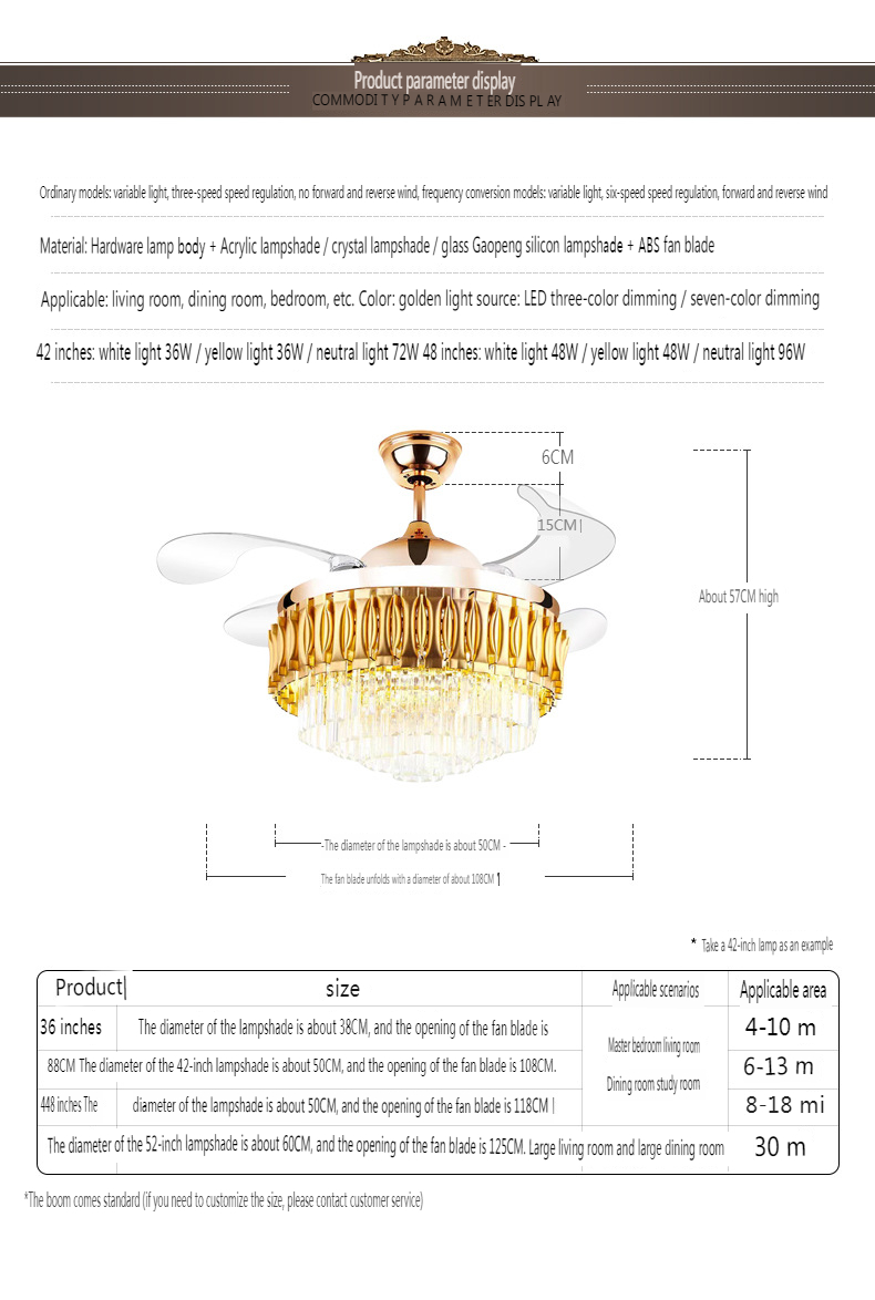 Luxurious Crystal Ceiling Fan Light with Intelligent Voice Control