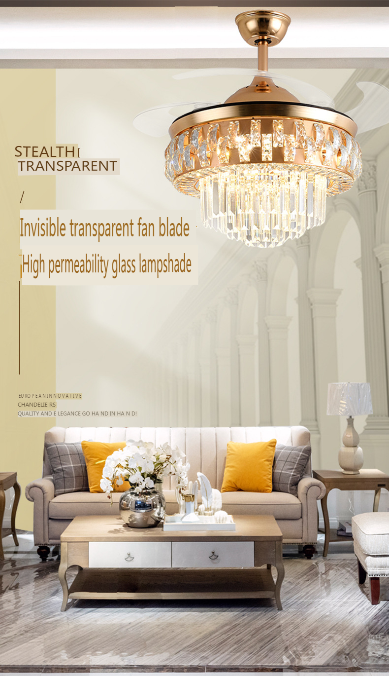 Crystal Chandelier Ceiling Fan Light with Variable Speed